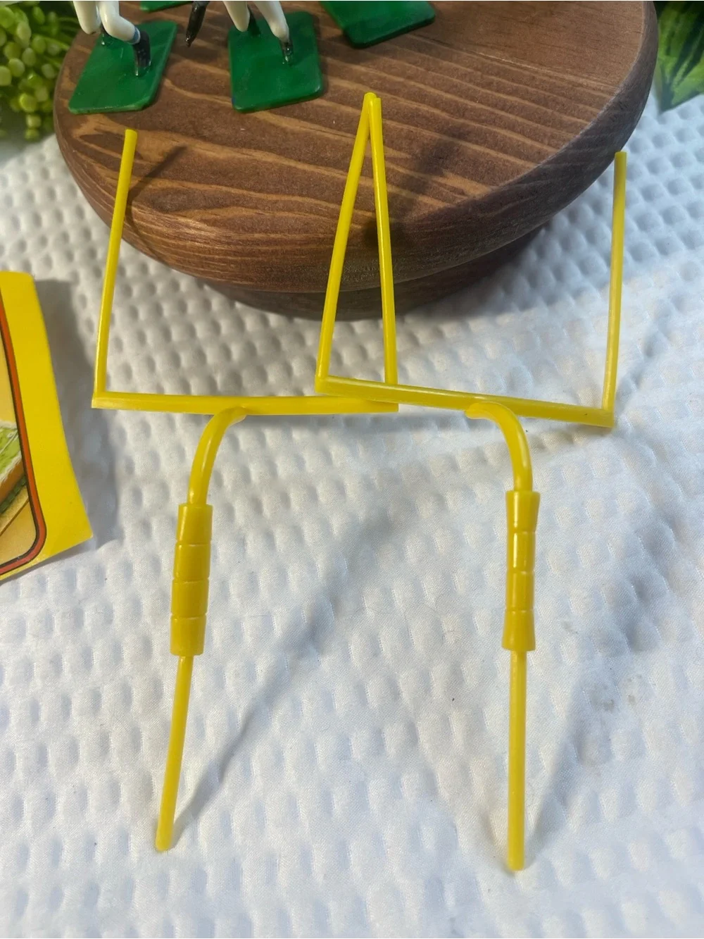 Vintage Miniature Football Player Set with Yellow Goalposts